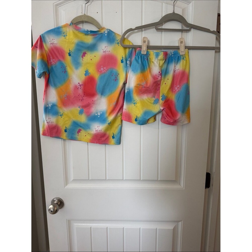 SHEIN Girls Tie-Dye Short Pajama Set - Pink, Yellow, Blue - Picture 2 of 3